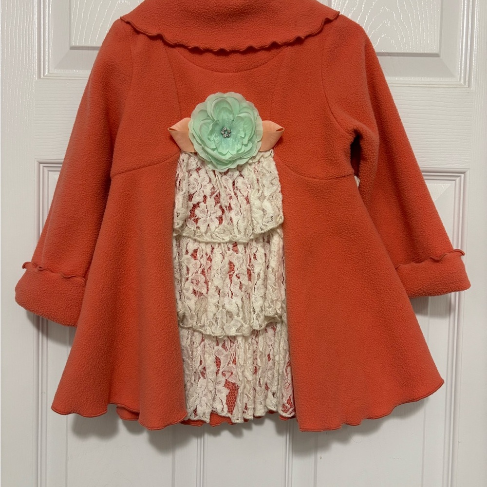 Orange Coat with Lace and Floral Accent